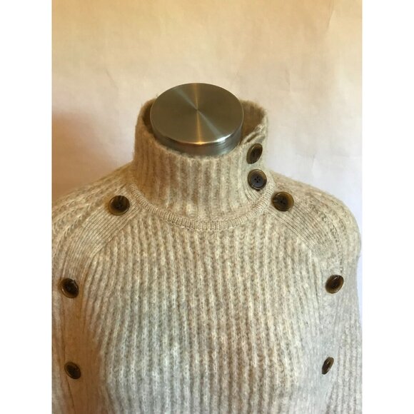 J. Crew Light Gray Knit Sweater Cape Poncho W/ Button Detail, Size XXS/XS - Picture 2 of 8